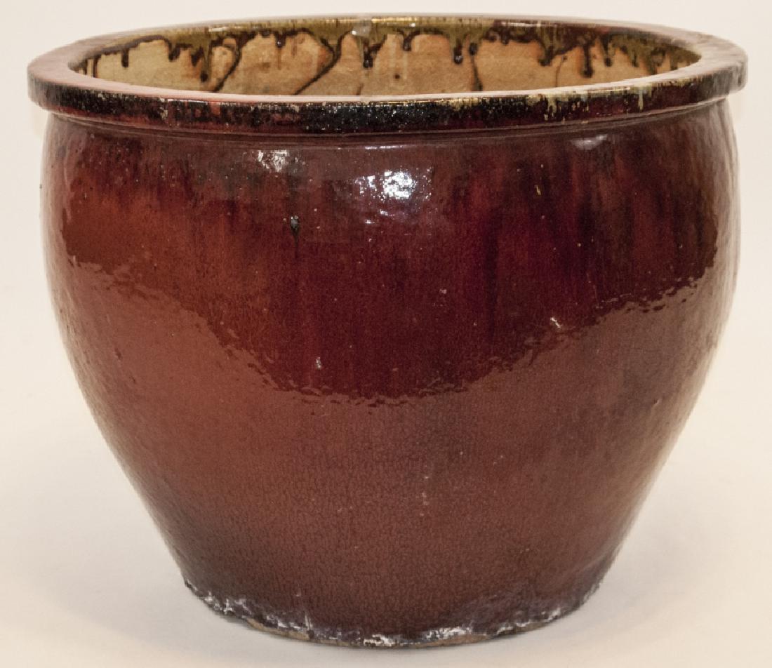 Large Asian Fishbowl Shaped Drip Glazed Planter (1 of 6)