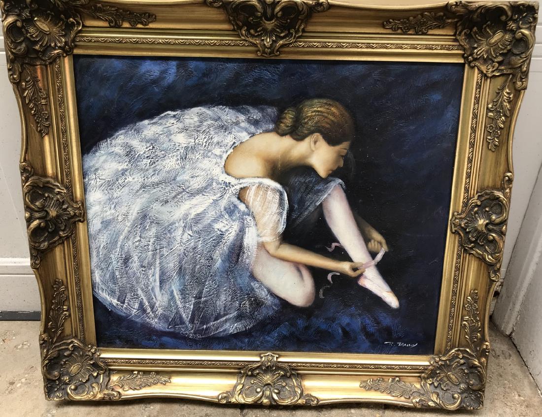 Signed Portrait Painting on Canvas of a Ballerina: Signed Portrait Painting on Canvas of a Ballerina. In a French Rococo style frame. Signed R Tammy. Measures 26 x 30 inches. From a New Canaan, CT estate.