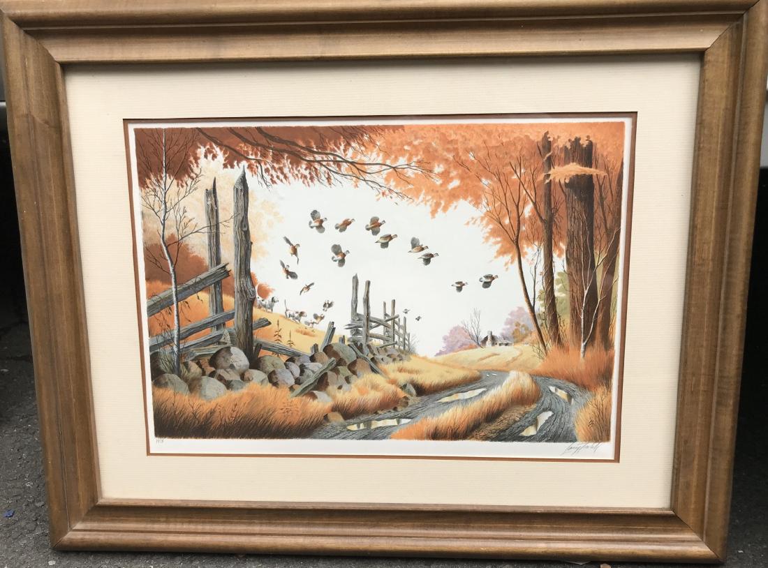 Pencil Signed & Framed Ducks in Landscape Print (1 of 2)
