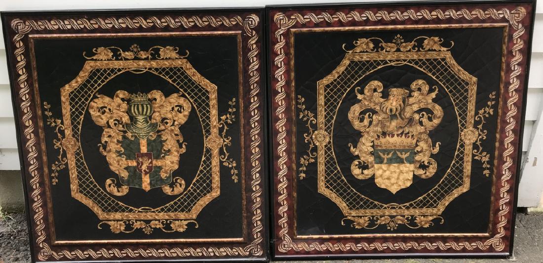 Pair of Italian Baroque Style Coat of Arms Plaques: Pair of Italian Baroque Style Coat of Arms Plaques. Craquelere finish. Each measures 32 x 30 inches.