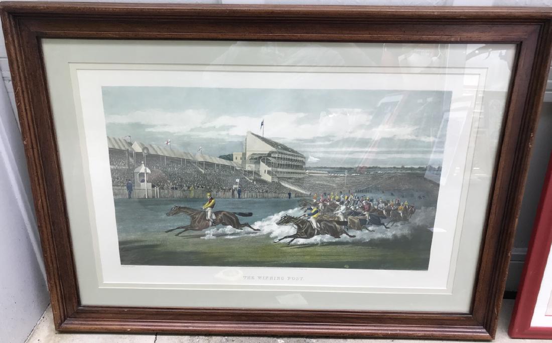 Antique Colored Engraving Horse Race Scene (1 of 2)
