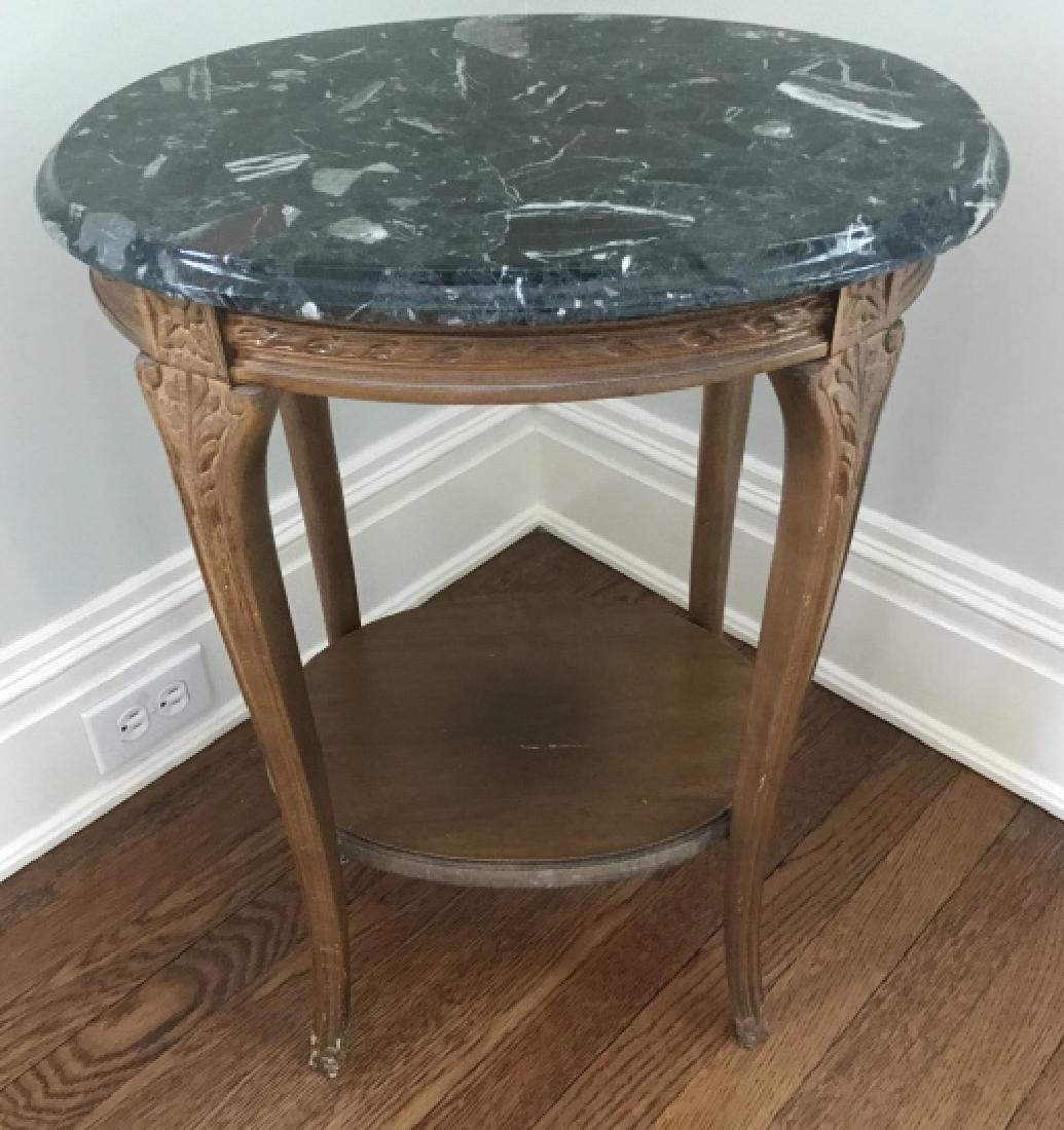 French Style Marble Top Pedestal End Table w Shelf (1 of 3)