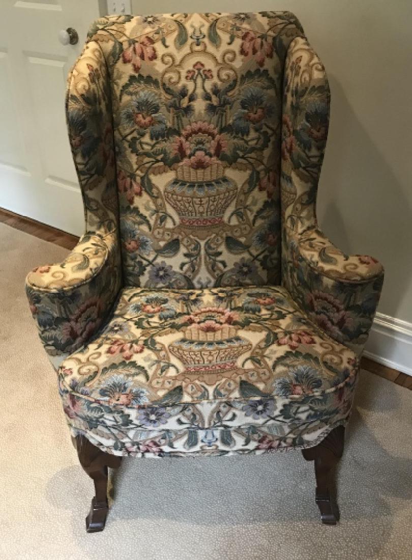 English Chippendale Style Tapestry Fabric Armchair (1 of 3)