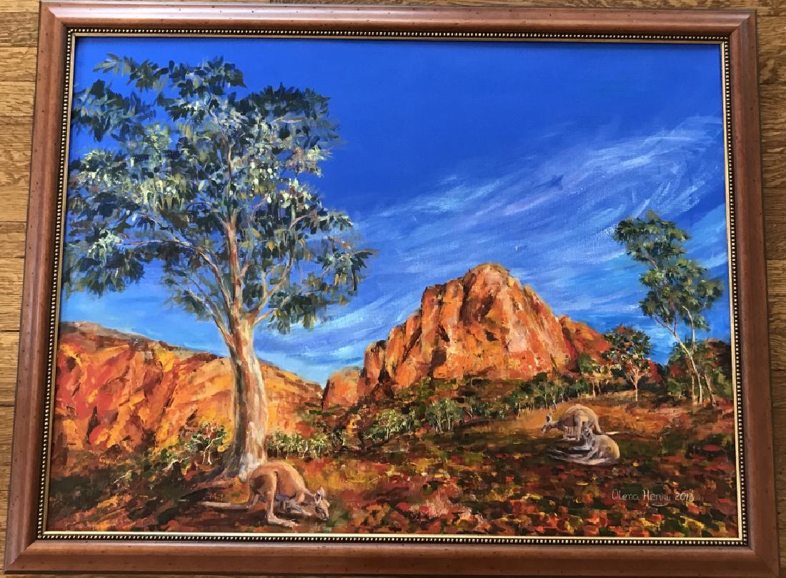 Modern Australian Landscape Painting w Kangaroo (1 of 3)