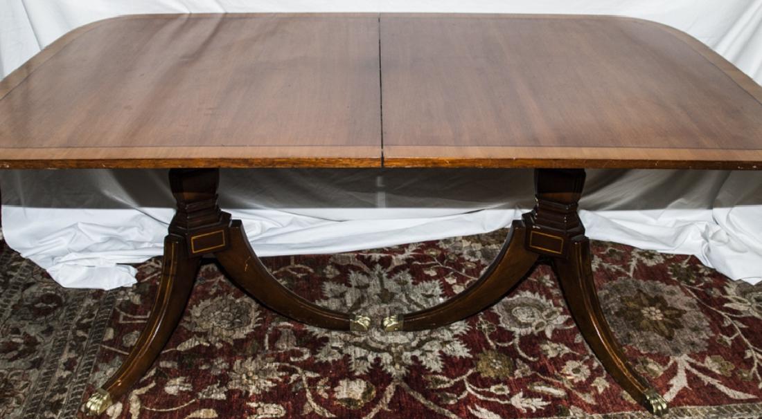 Sheraton Style Double Pedestal Banded Dining Table (1 of 9)