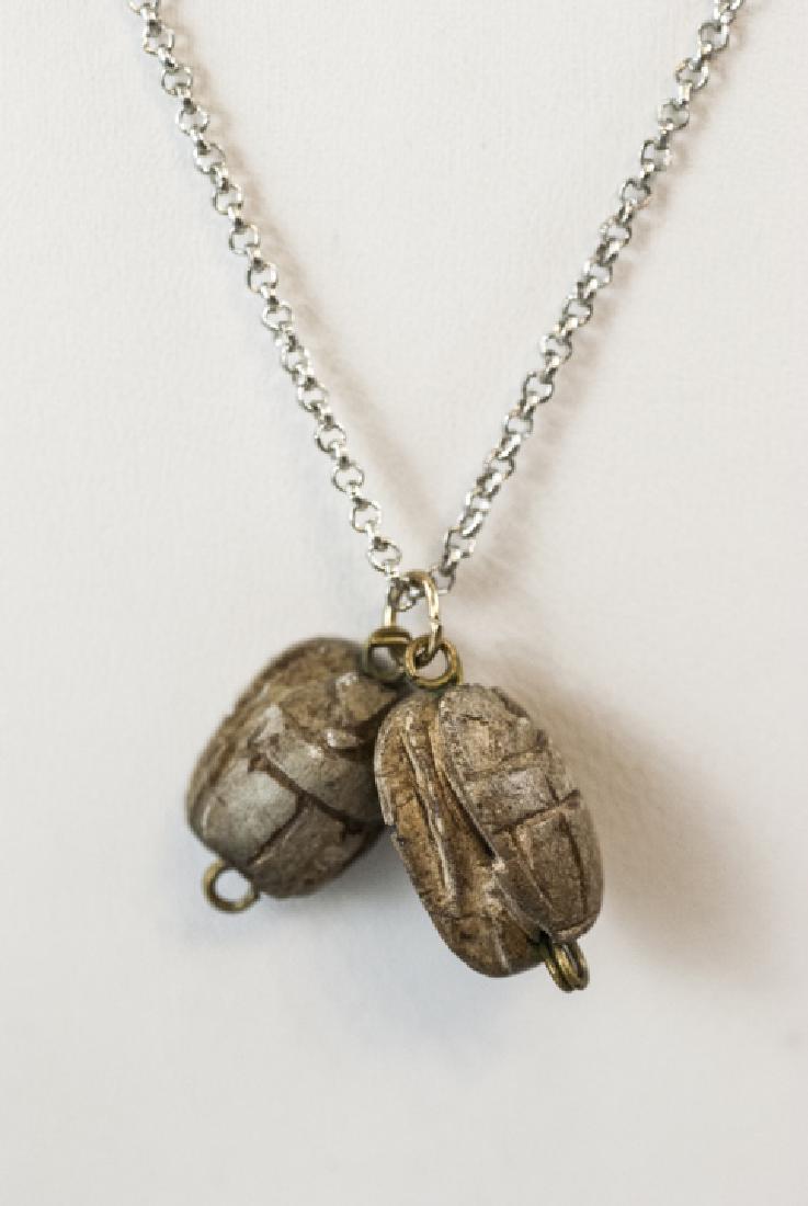 Two Egyptian Scarab Necklace Beads on Chain (1 of 5)