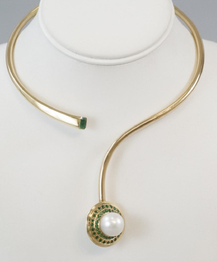 Estate 18kt Yellow Gold Pearl & Emerald Necklace (1 of 5)