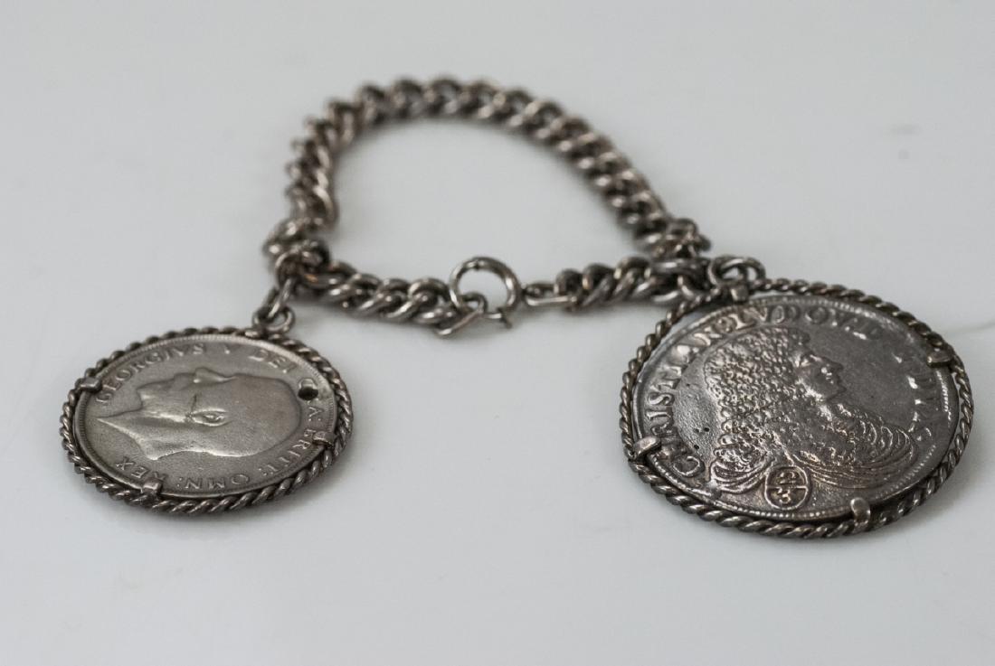 Estate Silver Bracelet w Two Antique Coin Pendants (1 of 10)