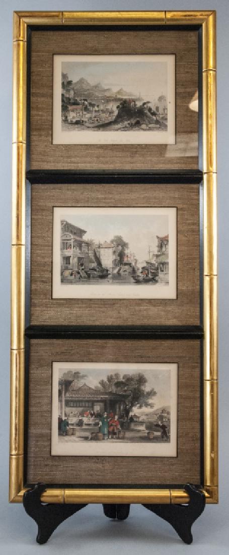 3 Antique Framed Canton Hand Colored Engravings (1 of 6)