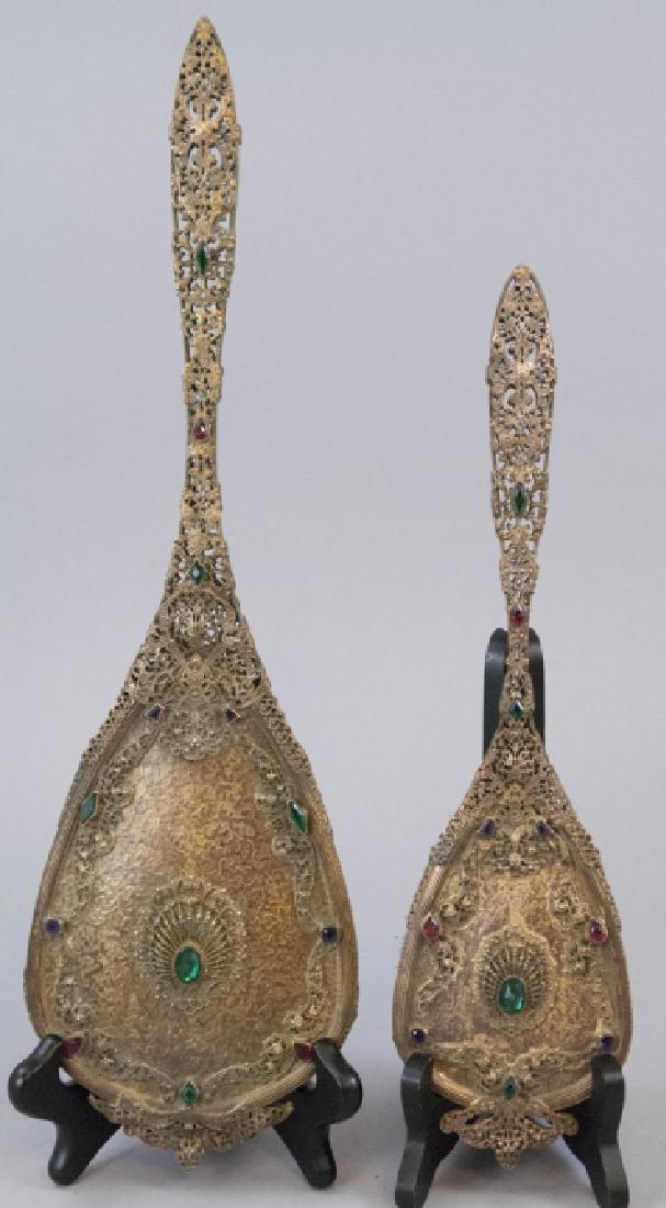 Antique Czech Glass Crystal Hand Mirror & Brush: Antique Czech Glass Crystal Hand Mirror & Brush. Ormolu hand mirror and brush each mounted with Czech glass or rhine stone crystals. Mirror measures 17 inches in length.