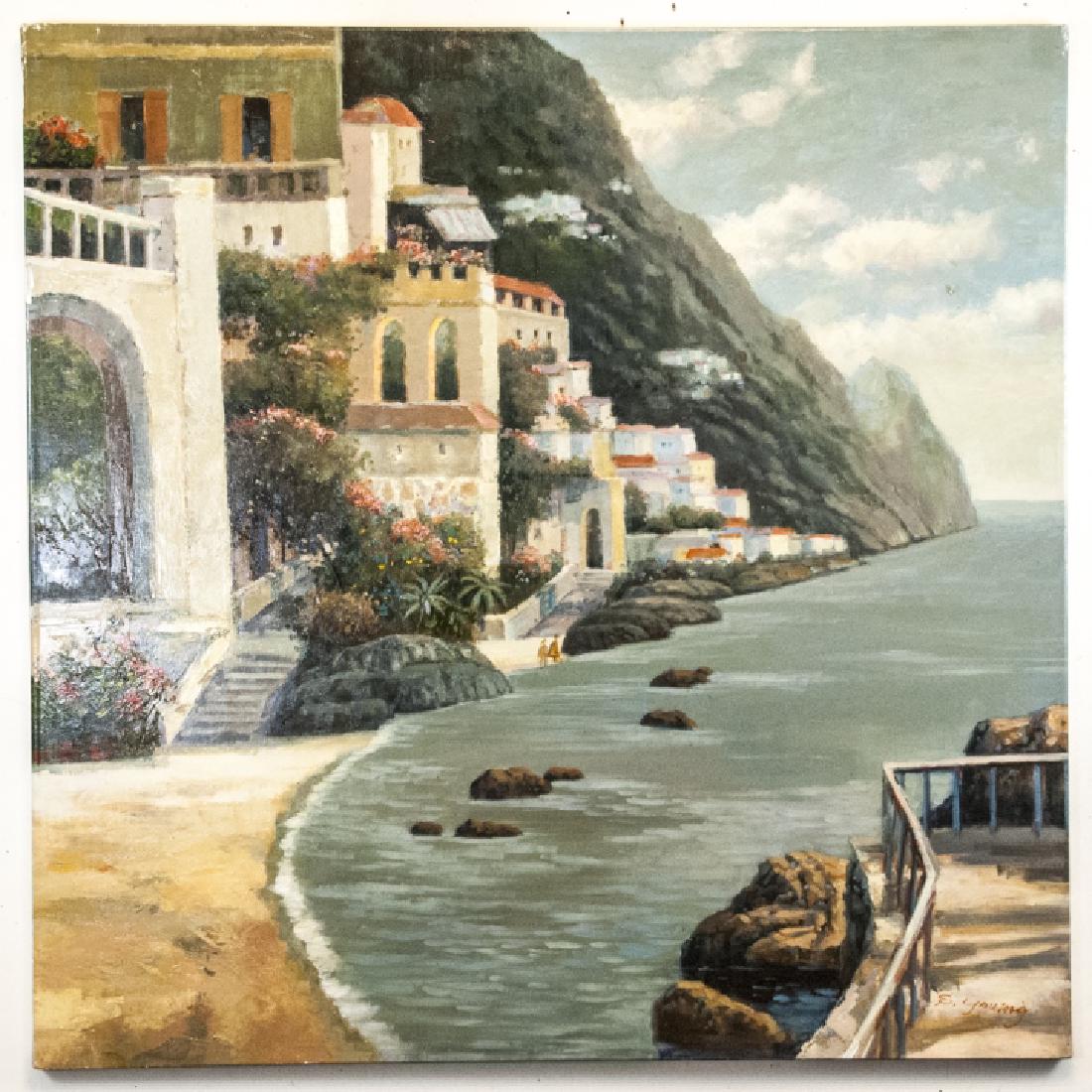 Oil Painting of Pastel European Coastline Signed (1 of 5)