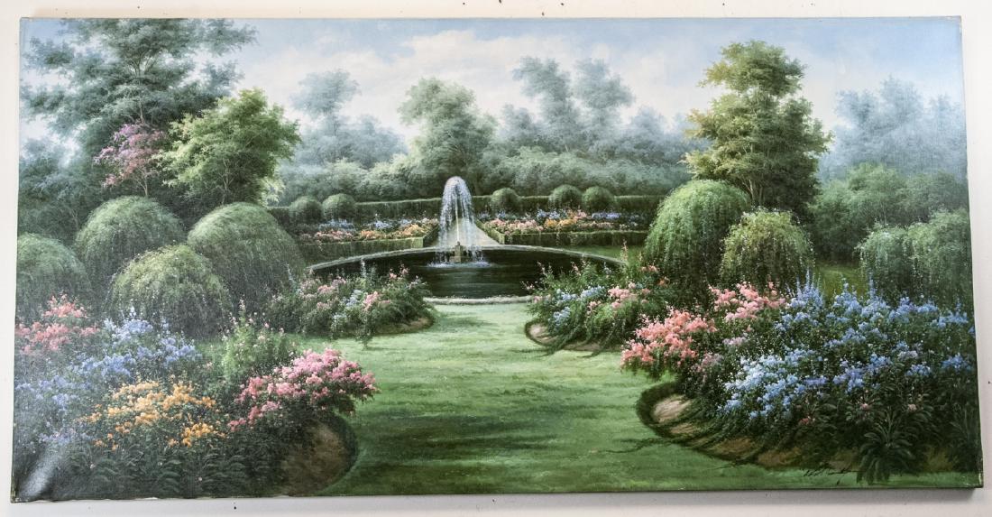 Oil Painting of Fountain and Rock Gardens in Bloom (1 of 6)