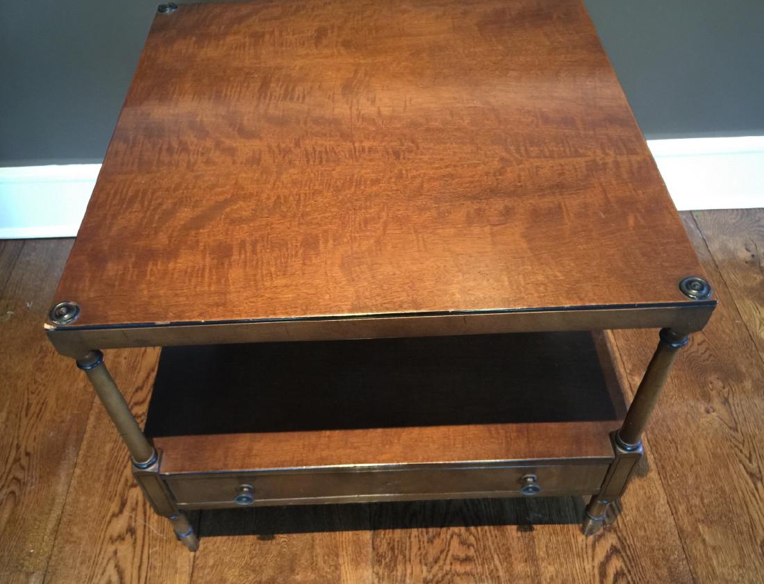 Burl Wood Two Tier Coffee Table w Drawer (1 of 4)
