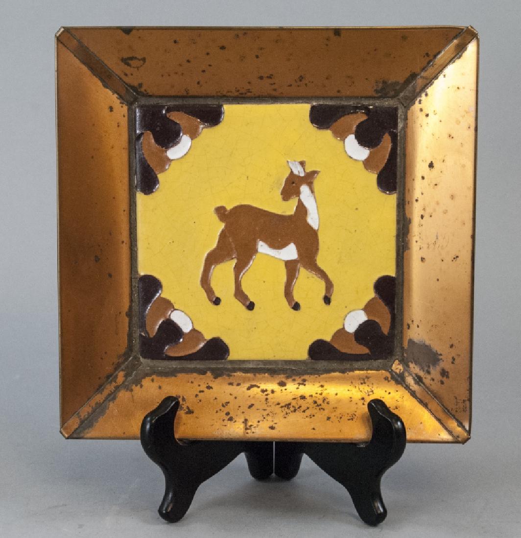 Vintage Fawn Copper & Tile Tray / Wall Decoration (1 of 3)