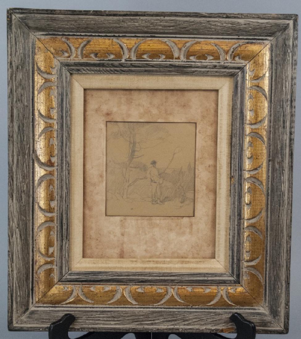 Mid Century Figure Pencil Drawing Framed (1 of 3)