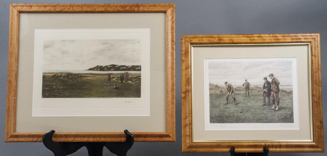 Pair of Vintage Golfing Prints W Burl Frames (1 of 9)