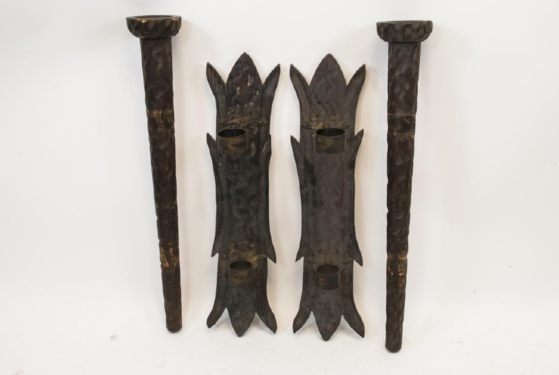 Pair Of Wooden Hand Carved Torches Sconces (1 of 6)