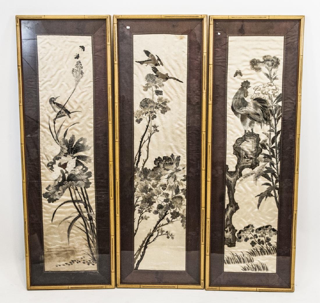 3 Antique Chinese Silk Embroidered Panels w/ Fowl (1 of 10)