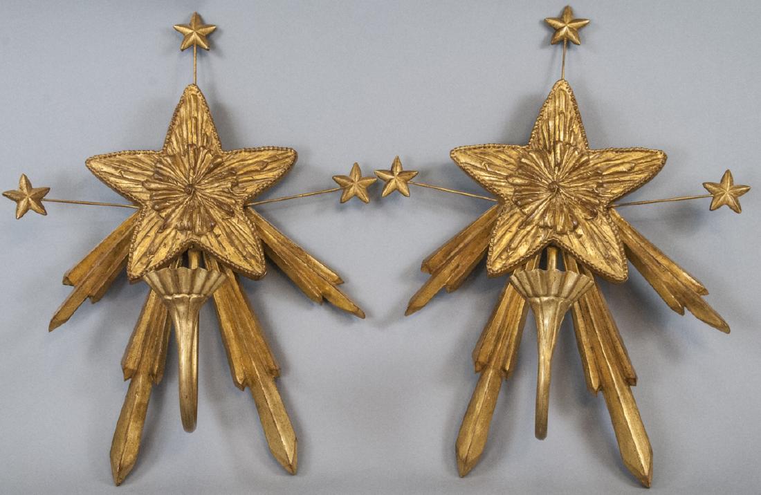 Pair of Gilt Wood Star Motif Candle Sconces (1 of 7)