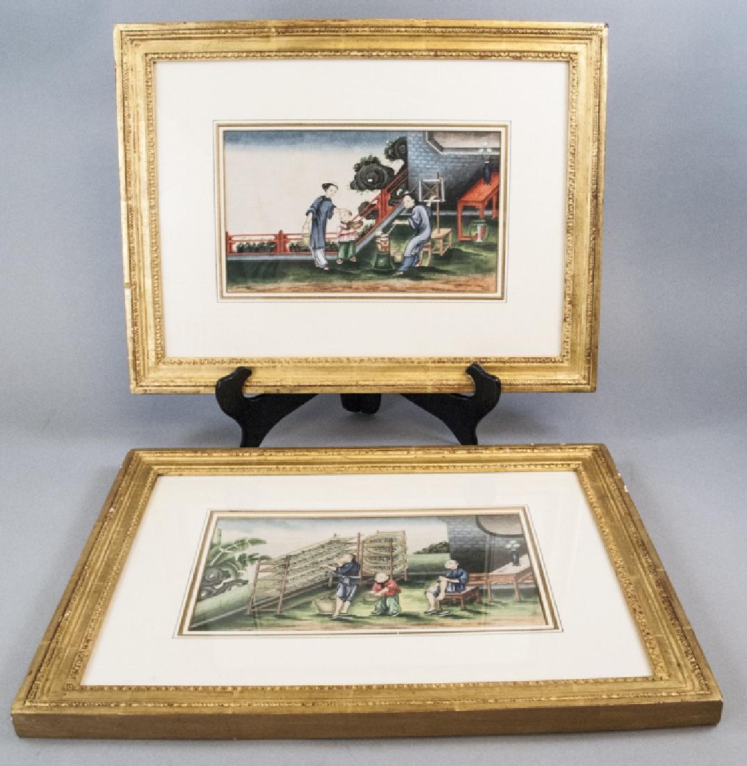 Pair Antique Engravings Chinese Silk Making Framed (1 of 8)