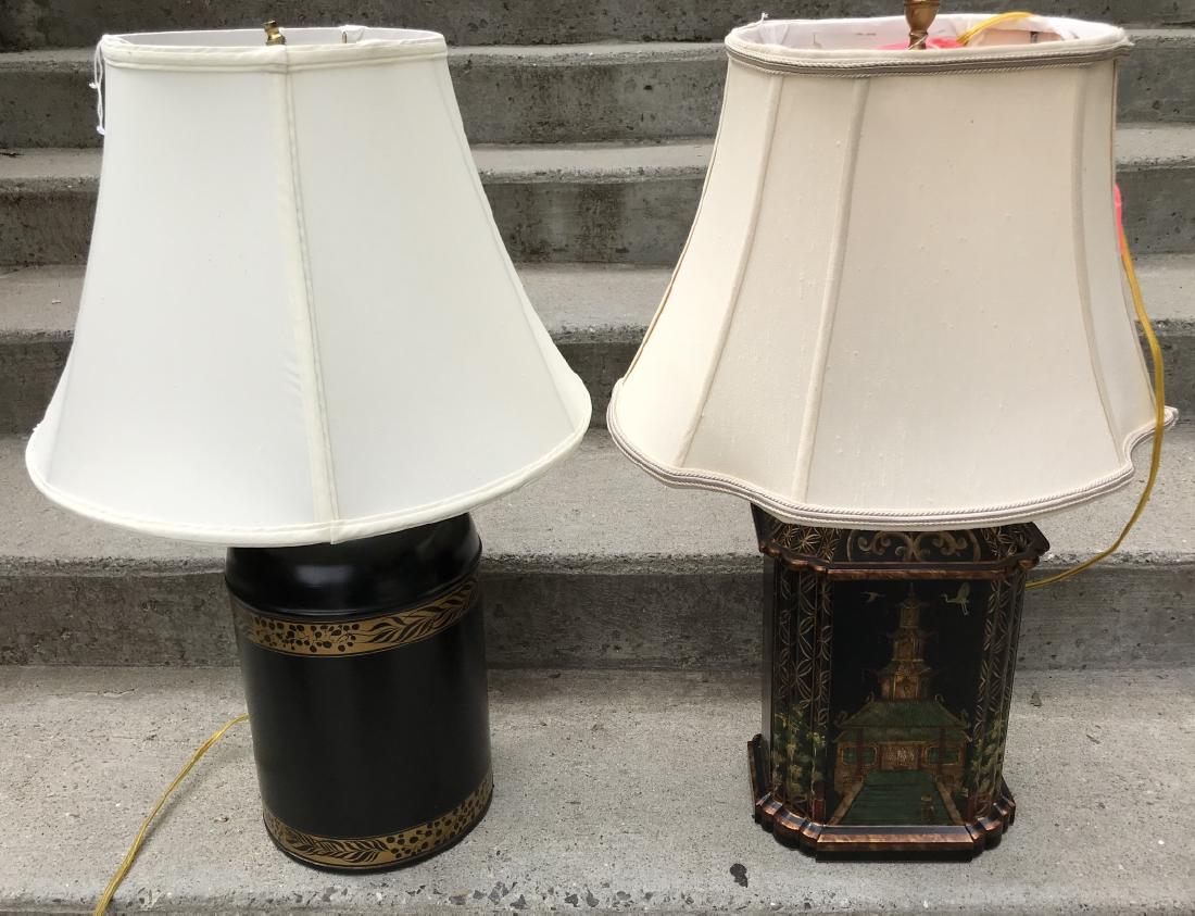 Two Table Lamps - Tole Metal & Gilt Decorated (1 of 2)