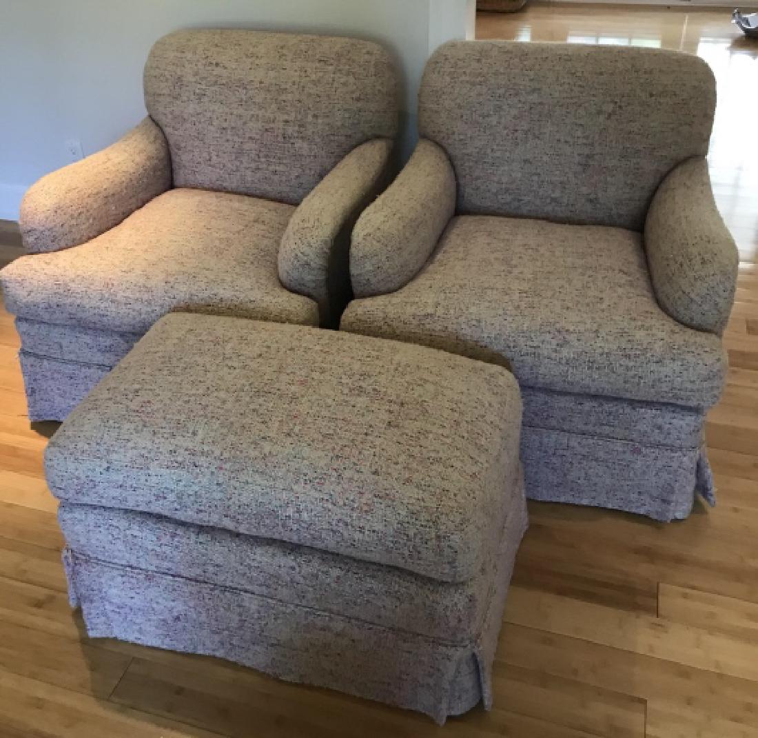 Pair of Custom Upholstered Armchairs w Ottoman (1 of 4)