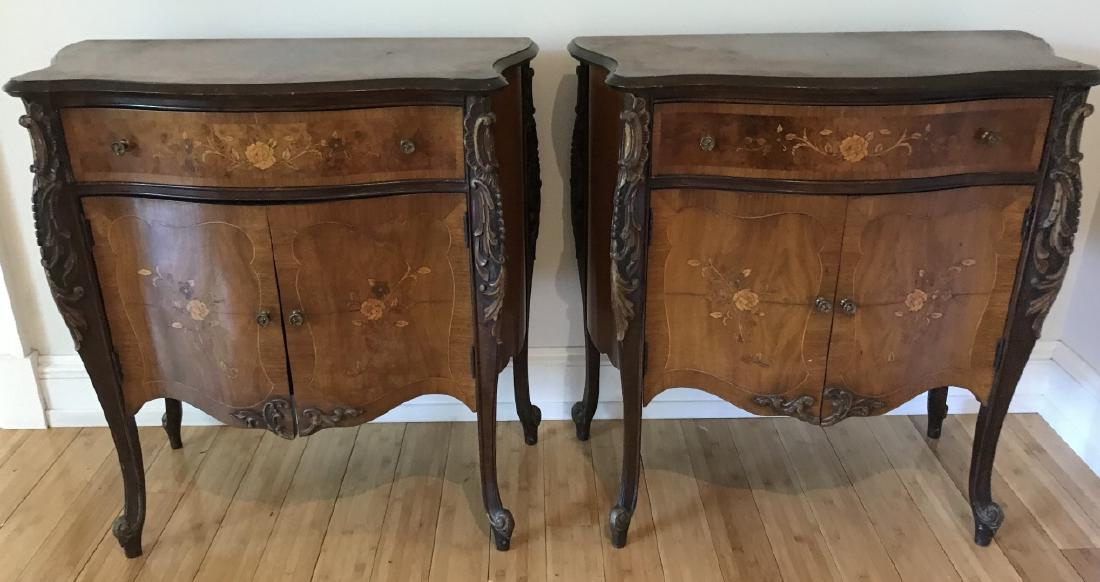 Pair of Antique Marquetry Inlaid End Tables (1 of 4)