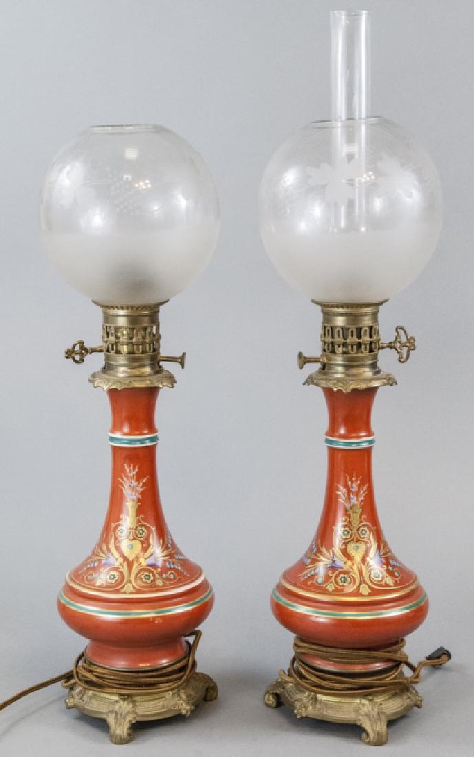 Pair 19th C. Victorian Porcelain Banquet Lamps (1 of 7)