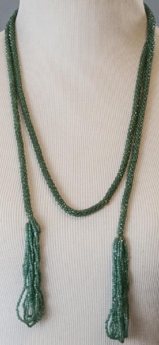 Antique / Estate Beaded Flapper Lariat Necklace: Antique / Estate Beaded Flapper Lariat Necklace w Tassels. Measures 58 inches in length. Art Glass micro beads.