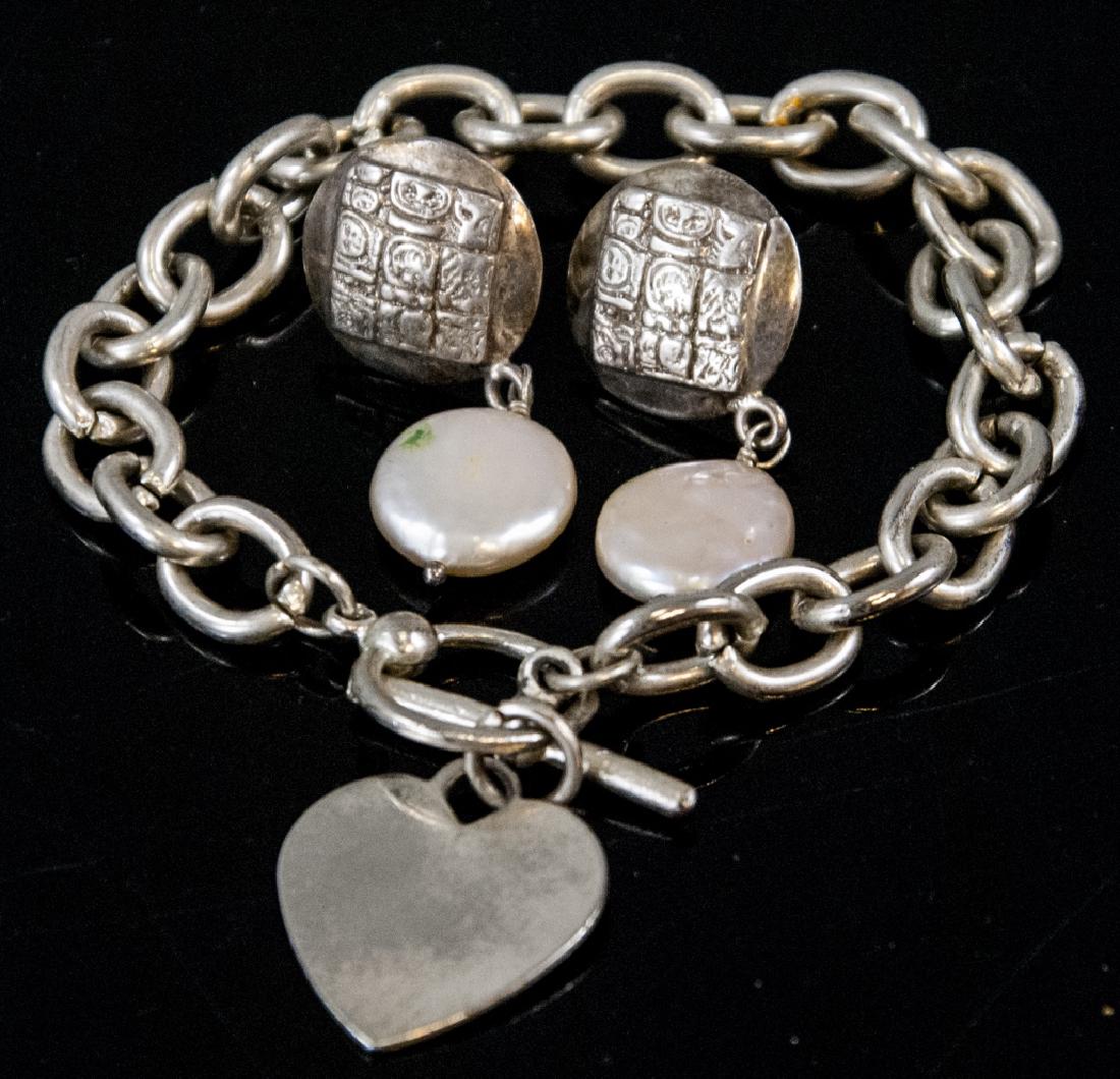 Sterling Link Bracelet and Pearl Earrings (1 of 3)