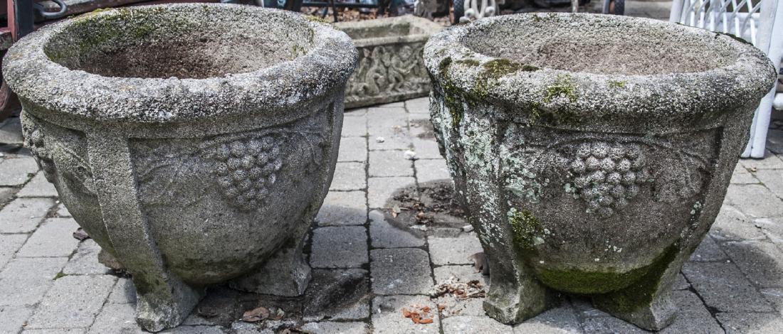 Pair Antique Cast Stone Grape Vine Motif Planters (1 of 5)