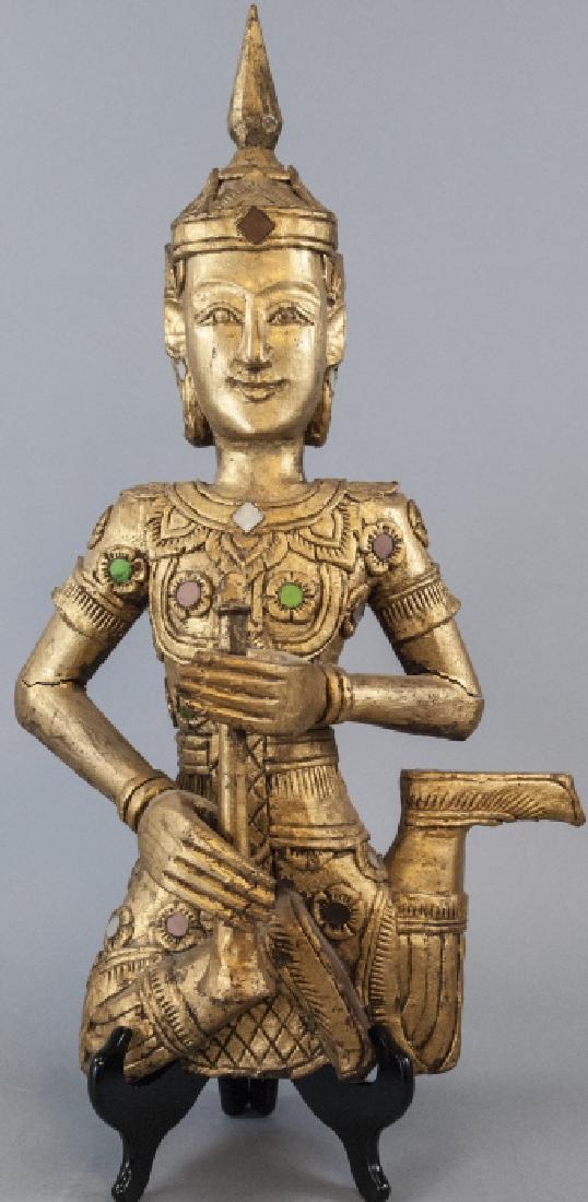 Mid Century Gilt Wood Thai Figure Musician (1 of 5)