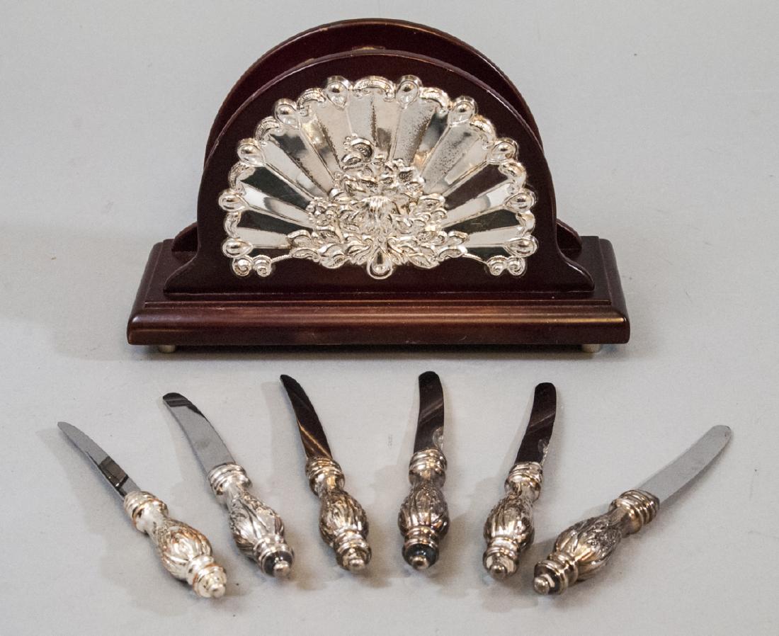 Sheffield Silver Plate Napkin Holder & Knife Set (1 of 14)