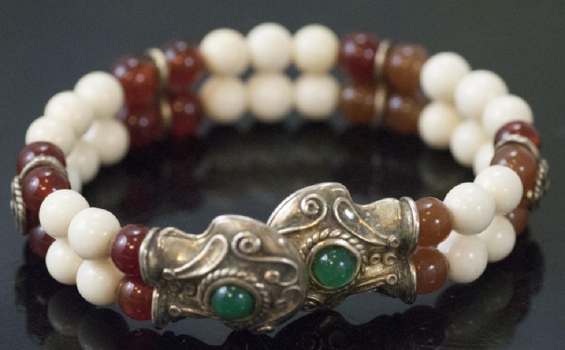 Malfatti Italian Sterling Carnelian Bone Bracelet: Estate / Vintage Malfatti Rome Italy Sterling Carnelian Bone Bracelet. Etruscan Revival influence. Adjustable size.