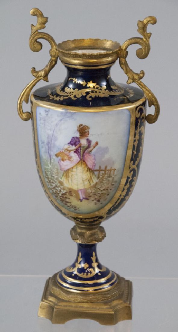 19th C French Enamel Porcelain Bronze Amphora Vase