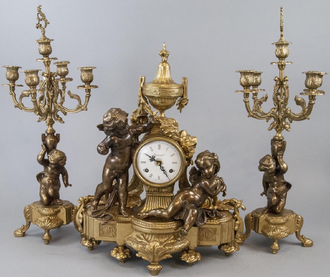 Bronze French Rococo Cherub Clock & Candelabra Set (1 of 10)
