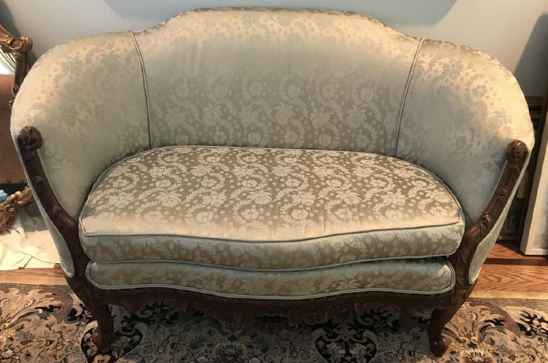 Antique Carved Frame Custom Upholstered Settee (1 of 3)