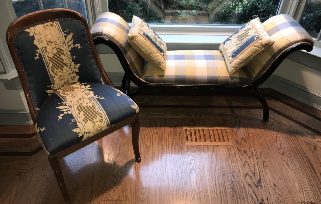 French Custom Upholstered Bench & Antique Chair (1 of 3)