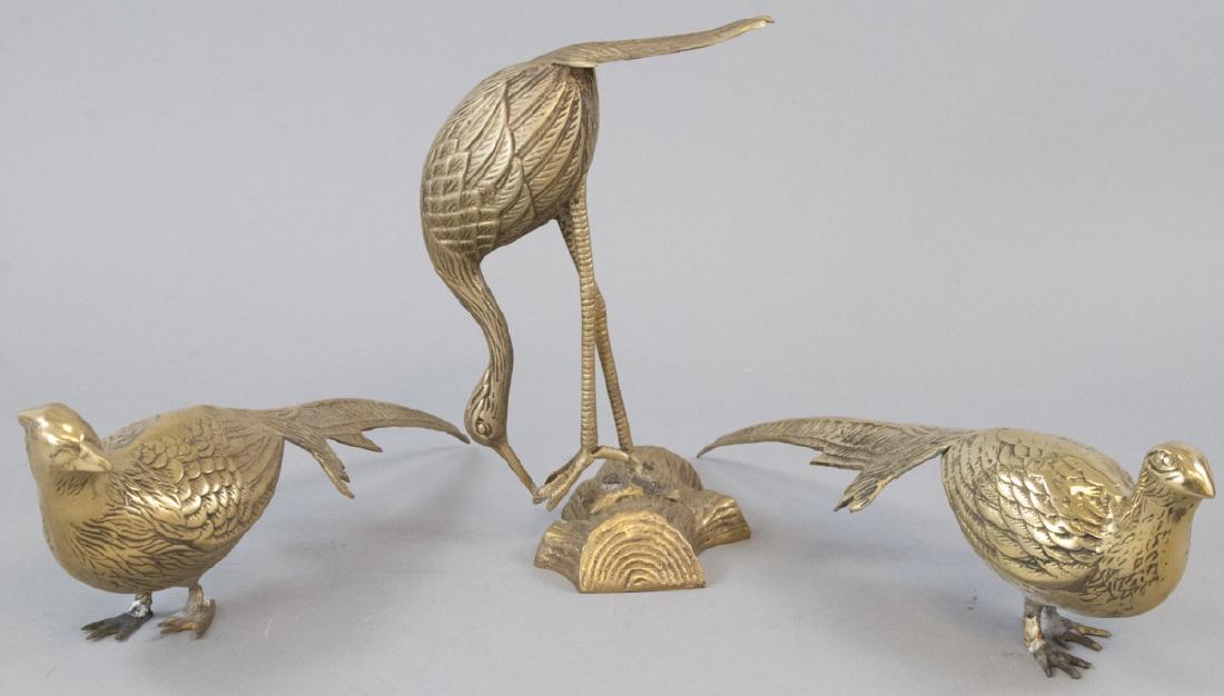Three Gilt Brass Bird Statues - Crane & Pheasants (1 of 7)