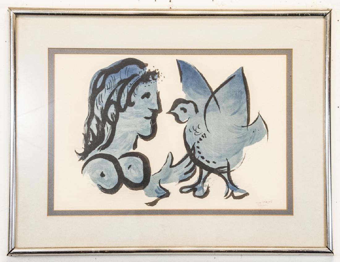 Marc Chagall Color Lithograph Man W Bird Signed (1 of 5)