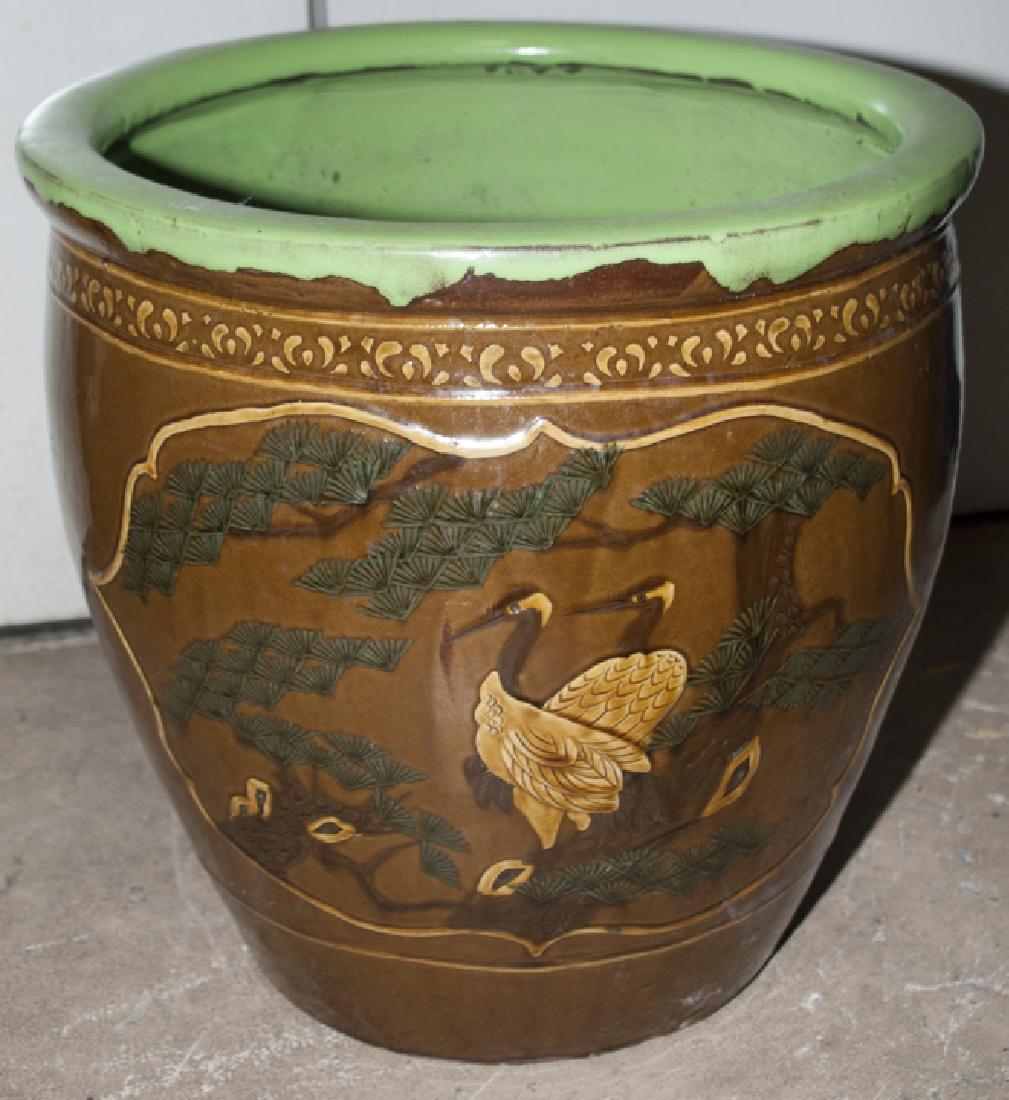 Chinese Pottery Planter Pot w Design of Cranes (1 of 5)