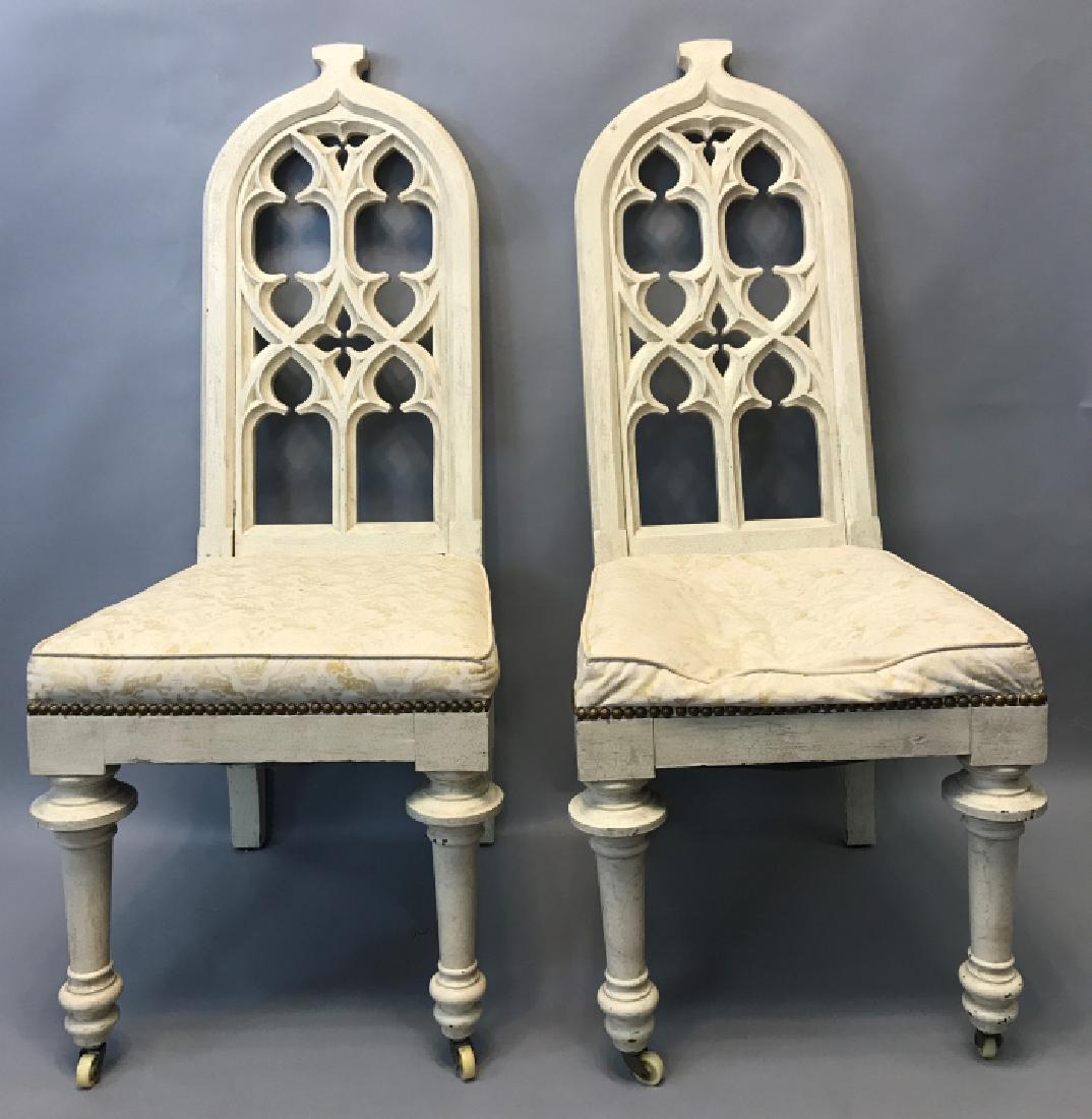 Pair Antique 19th C Gothic Revival Carved Chairs (1 of 13)