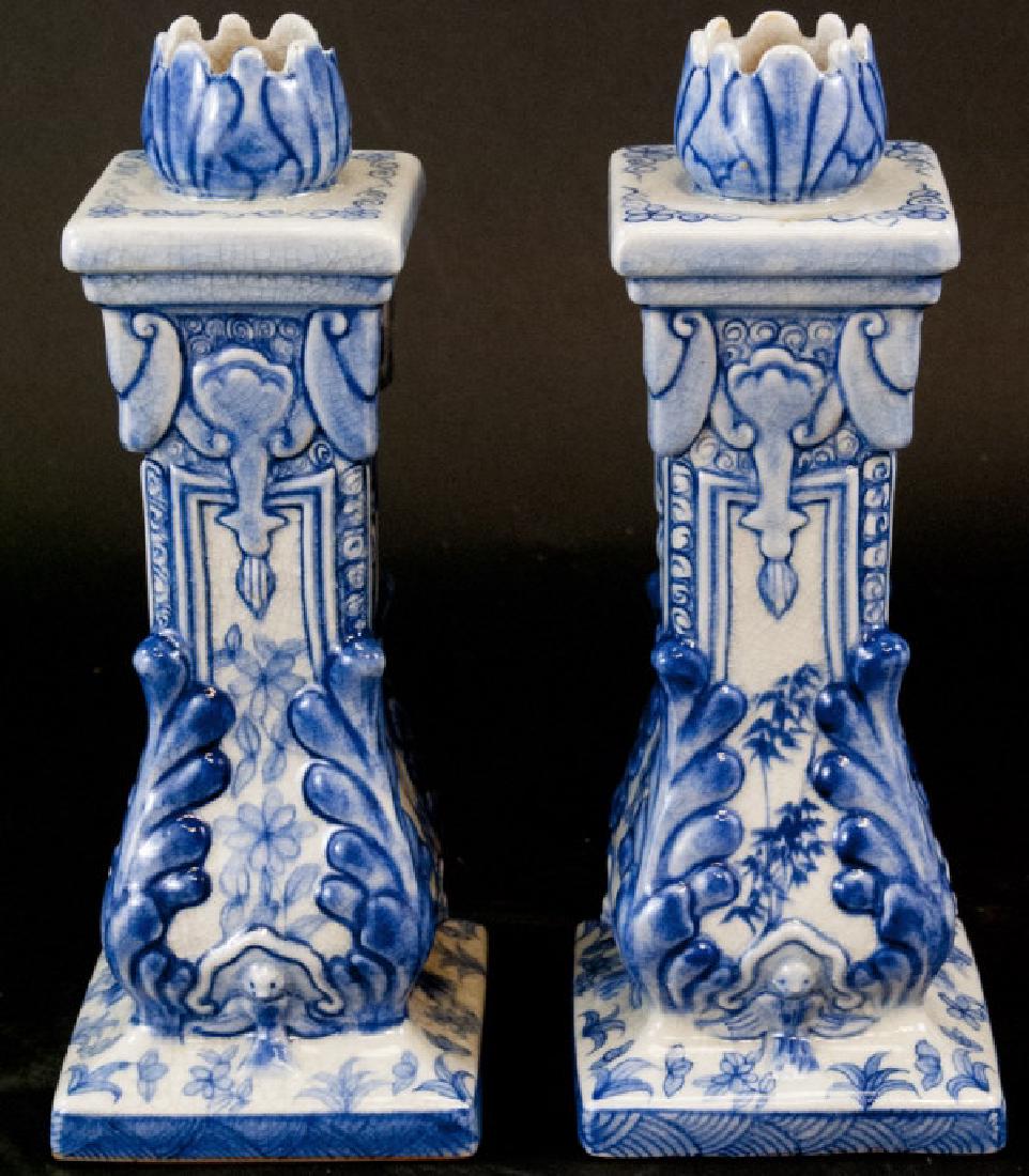 Pair Chinese Blue & White Porcelain Candlesticks (1 of 6)