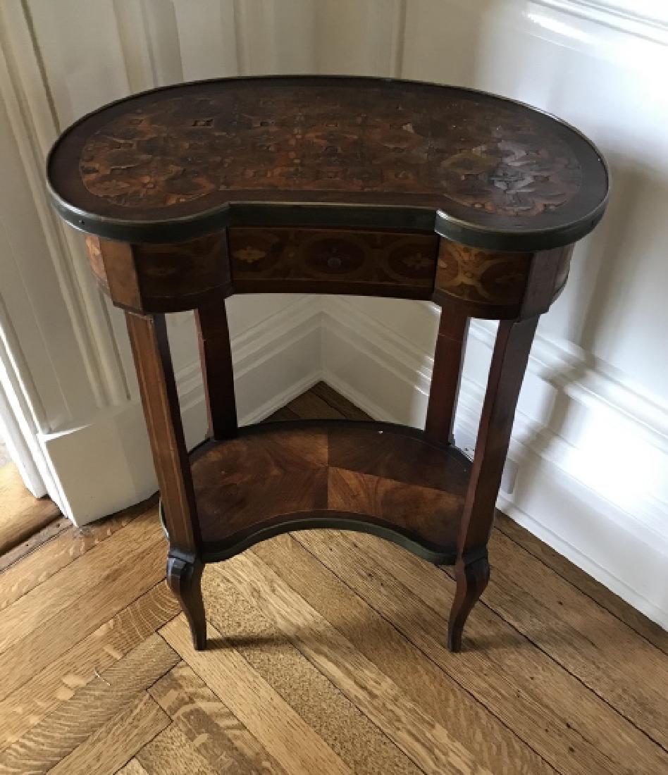 Marquetry Inlaid Kidney Shape Pedestal End Table (1 of 4)