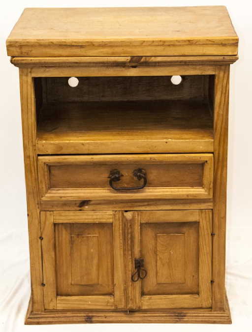 Antique Pine Swivel Top Side Table Cabinet