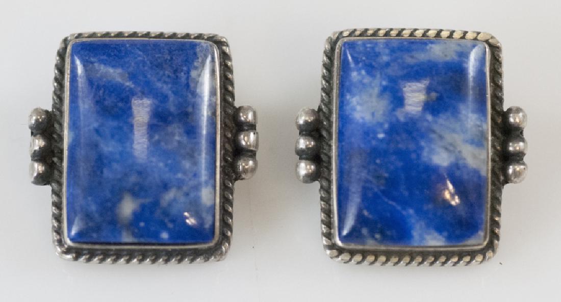 Estate Lapis Lazuli or Sodalite Sterling Earrings: Estate Lapis Lazuli or Sodalite Sterling Earrings. Each measures just over 1/2 an inch in length.