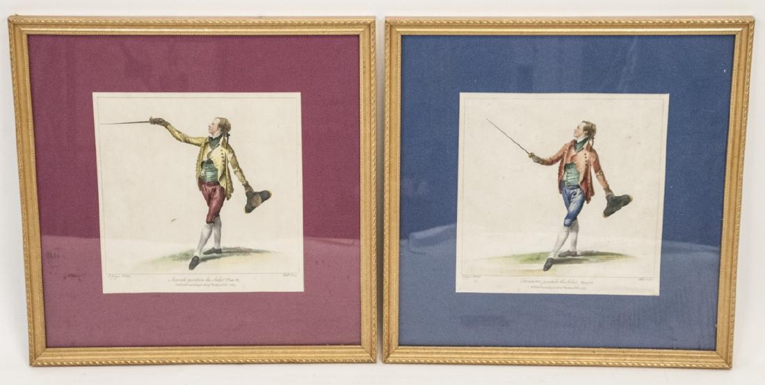 Pair of Antique 19th C Hand Colored Fencing Prints (1 of 5)