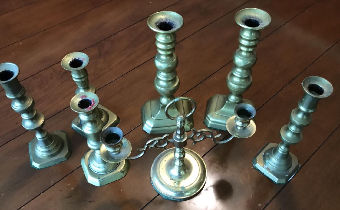 Collection of Colonial Style Brass Candlesticks (1 of 3)