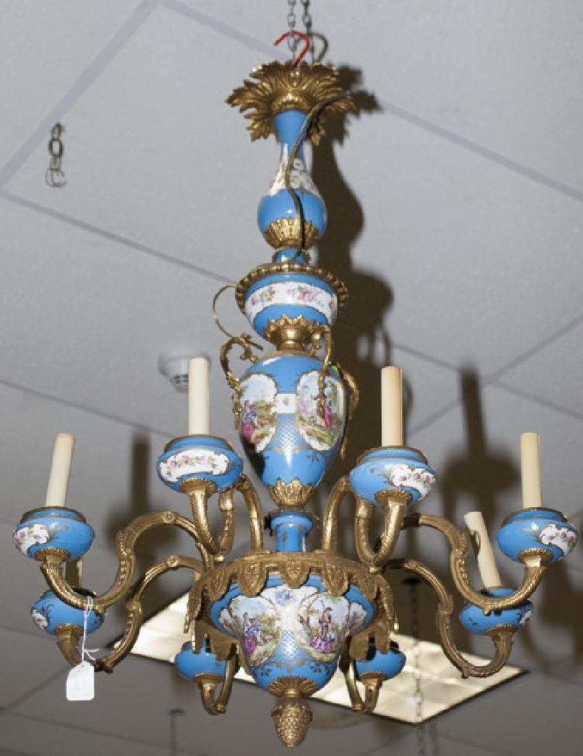 French Gilt & Sevres Style Porcelain Chandelier (1 of 6)