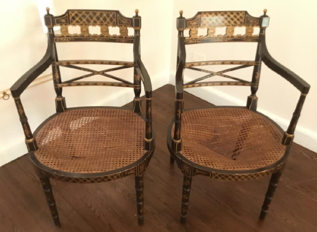 Pair French Louis XVI Style Caned Arm Chairs (1 of 5)
